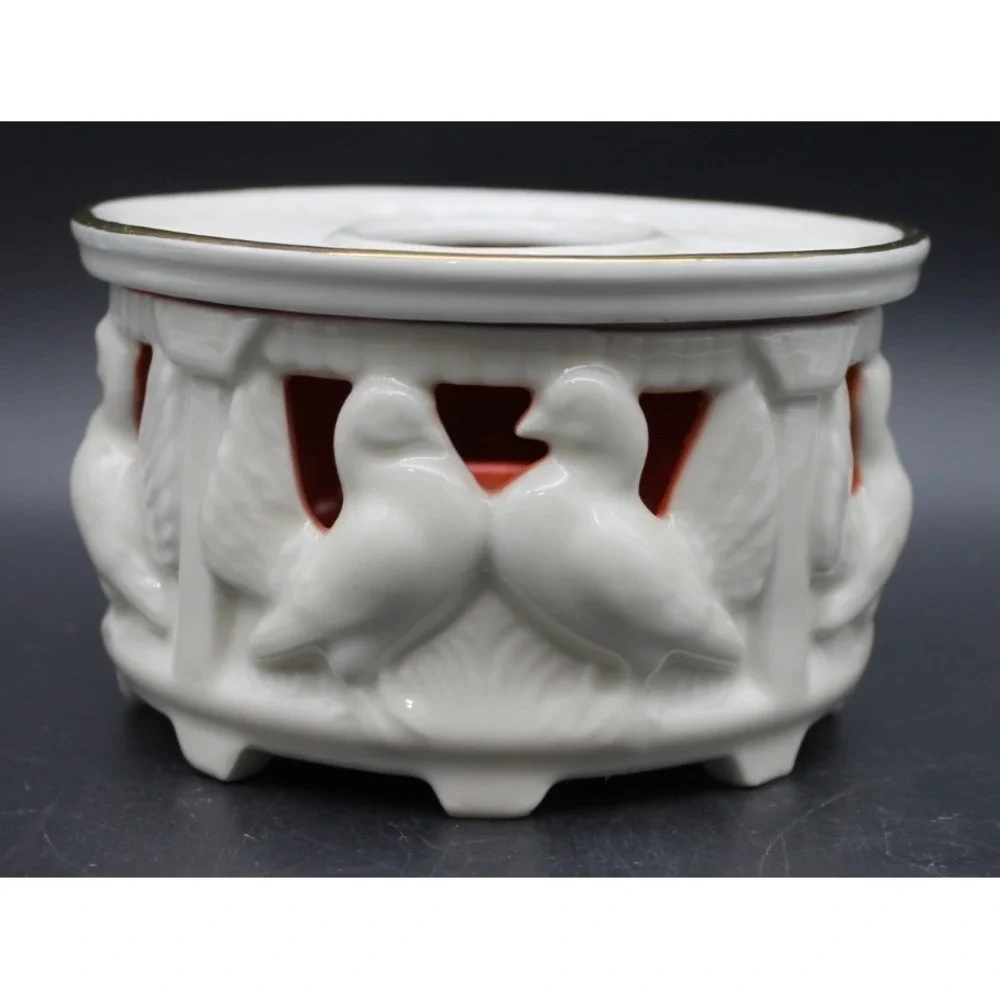 Gerold Porzellan Bavaria Bisque Doves Tealight Candle Holder White Red Gold Trim